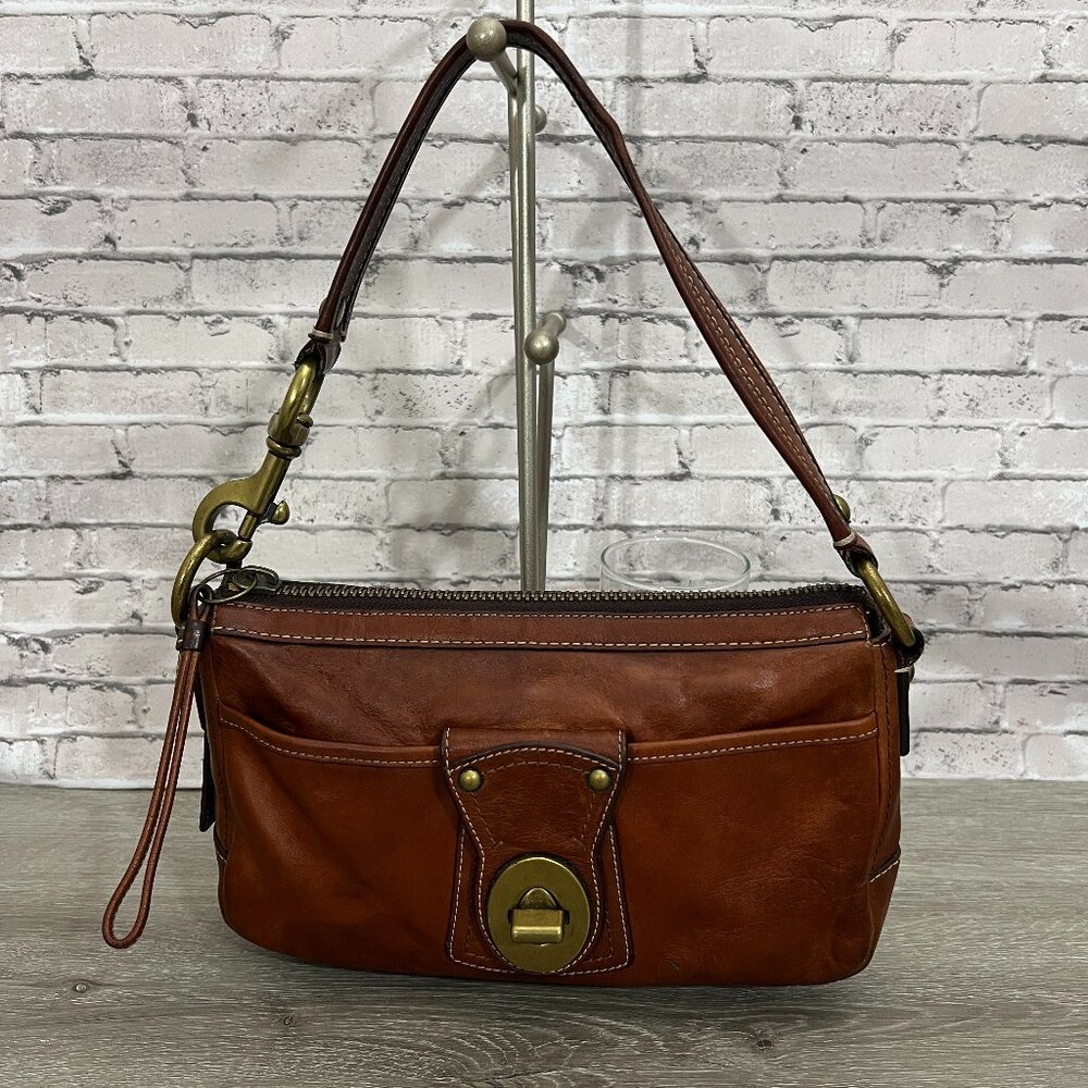 Coach Brown Leather Wristlet/Shoulder Bag with Brass Hardware